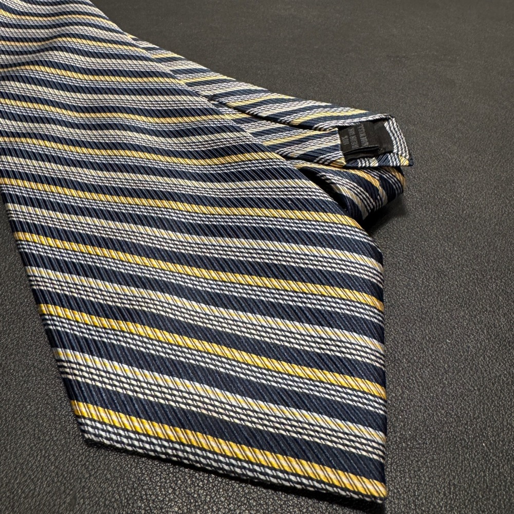Express‎ Tie Blue Yellow Striped Silk Italian Business Formal Textured Necktie
